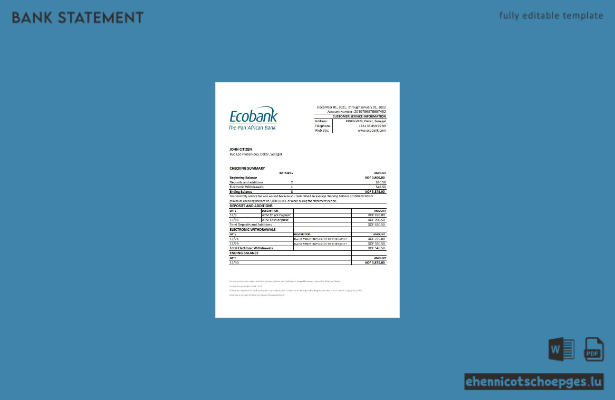 Beispiel eines Kontoauszugs der Senegal Ecobank (Excel-Vorschau)